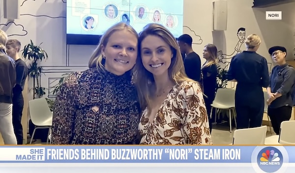 Annabel Love and Courtney Toll on the Today show. Text reads She Made It. Friends behind buzzworthy Nori steam iron